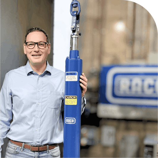 Martin Schilling holding electric actuator equipment